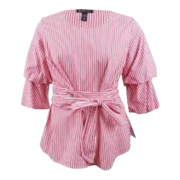 International Concepts INC Plus Size 0X Tucked Sleeve Shirt Stripe - Picture 9 of 9